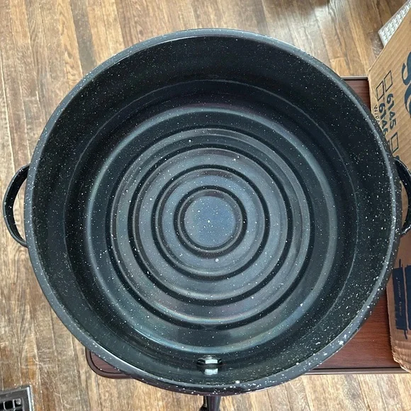 Vintage Graniteware three-piece porcelain on steel clam steamer holds 19 quarts - Picture 4 of 8